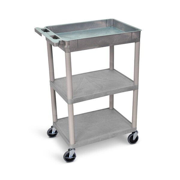 Luxor Tub Top and Flat Middle/Bottom Shelf Cart Gray STC122-G - main
